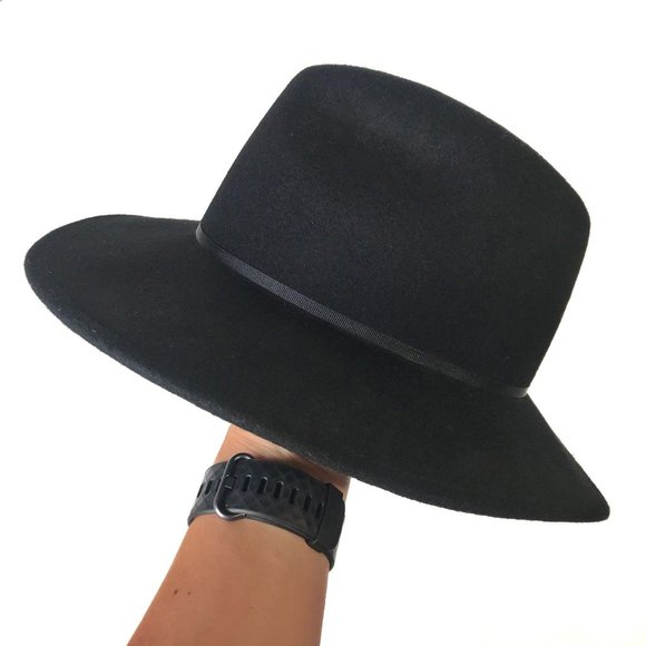 Topshop Accessories - TopShop Black Felted Wool Wide Brim Hat + Ribbon